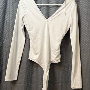 Elegant White V-Neck Women's bodysuit